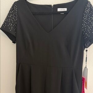 Calvin Klein Black Jumpsuit with Beaded Short Sleeves